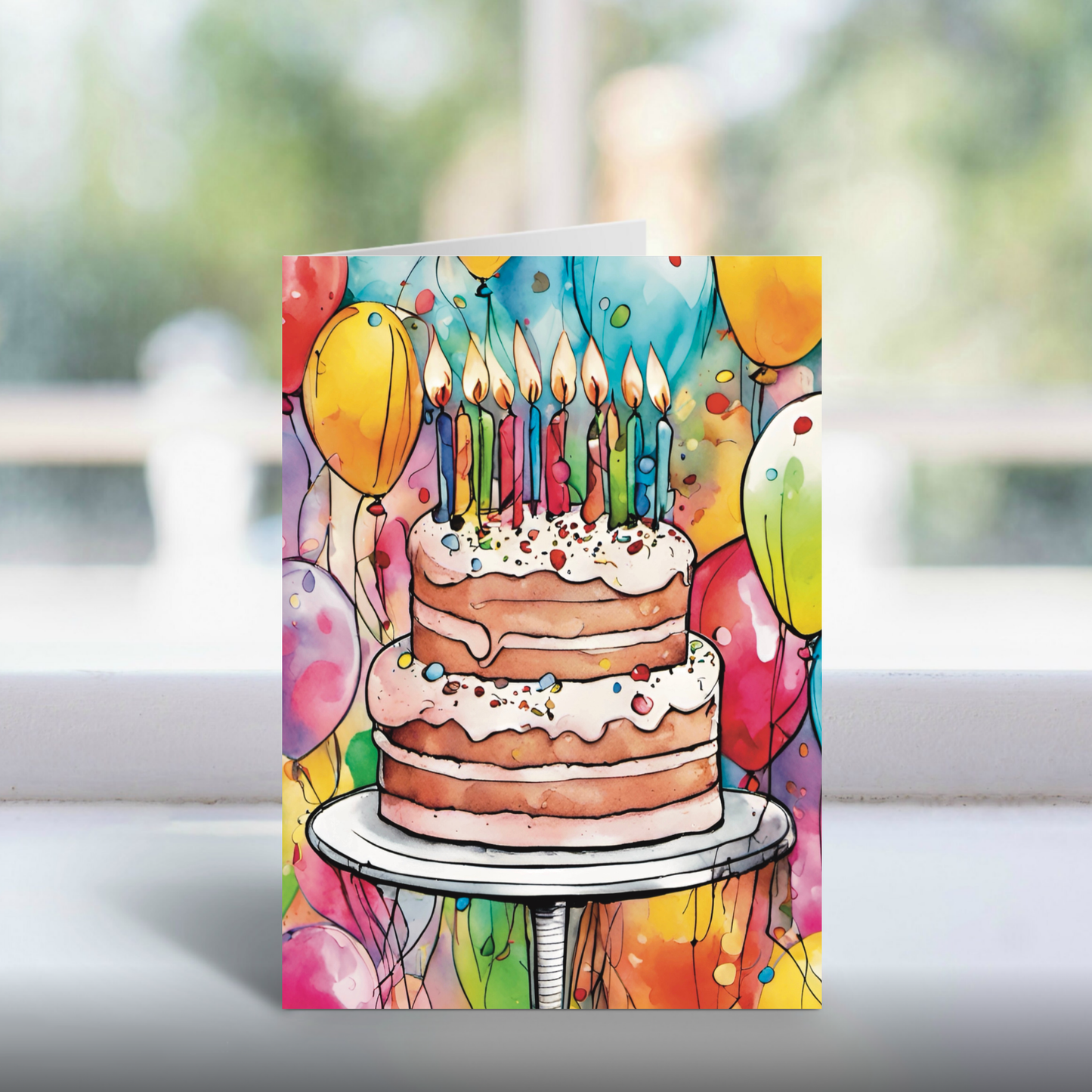 Cake & Balloons A5 Greetings Card (Portrait)