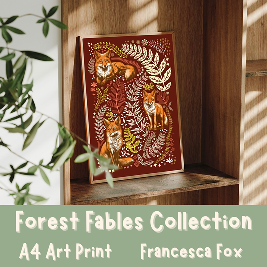 Francesca Fox Woodland Art Print | Forest Fables Animal Wall Art | A4 Decor