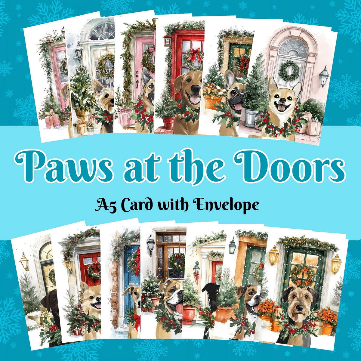 Paws at the Doors Christmas Card | Merry Christmas Greeting | Cute Dog Lover Card