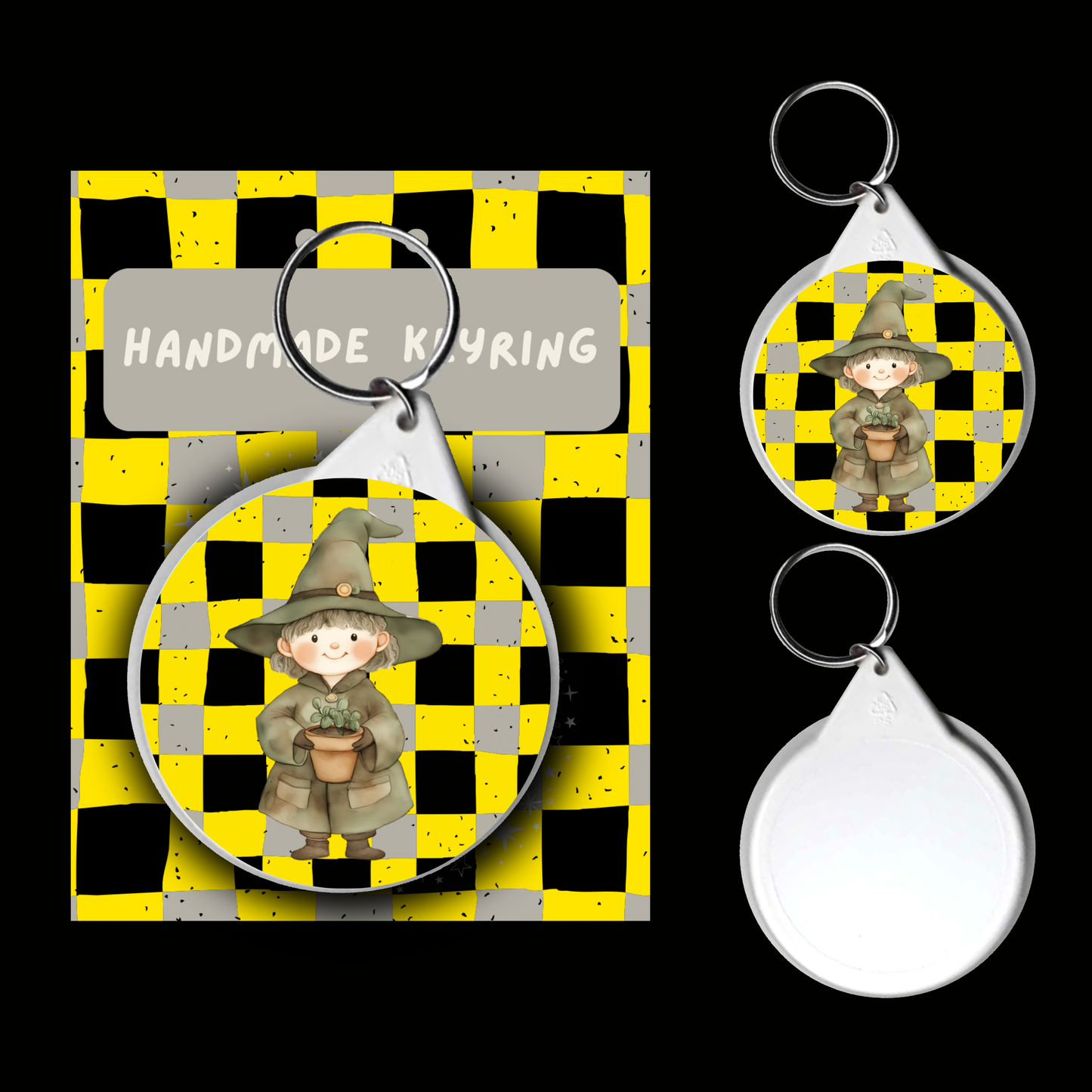 Character Keyrings Loyal & Kind – Watercolour Fantasy Collection (Yellow & Earthy Theme)