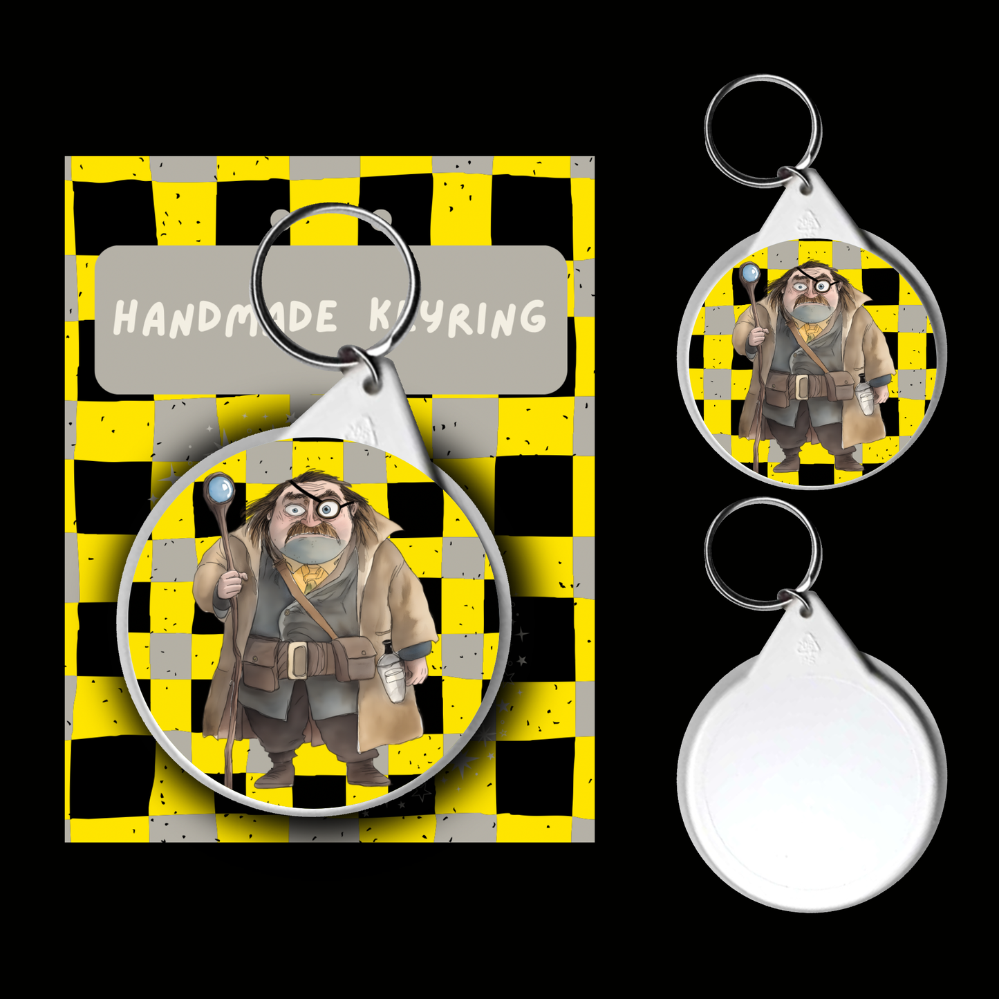 Character Keyrings Loyal & Kind – Watercolour Fantasy Collection (Yellow & Earthy Theme)