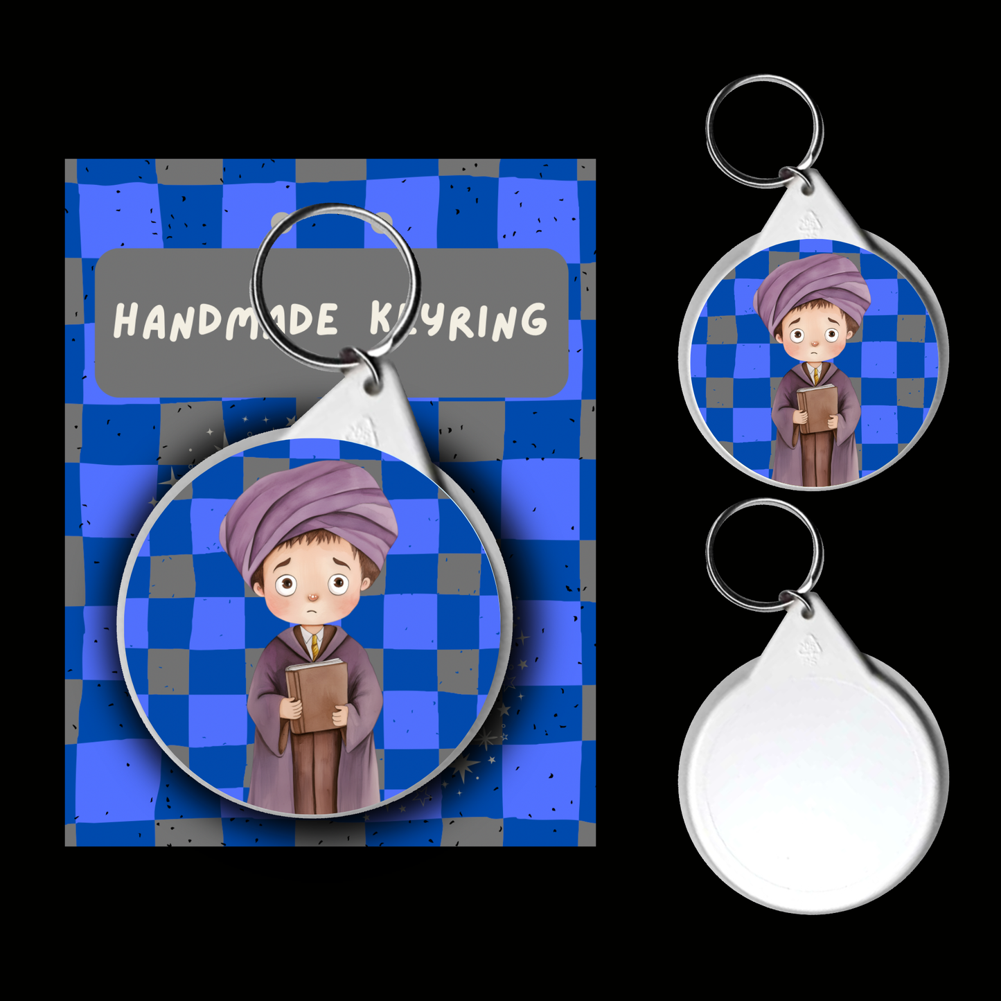 Wit & Wisdom Character Keyrings – Watercolour Fantasy Collection (Blue & Silver Theme)