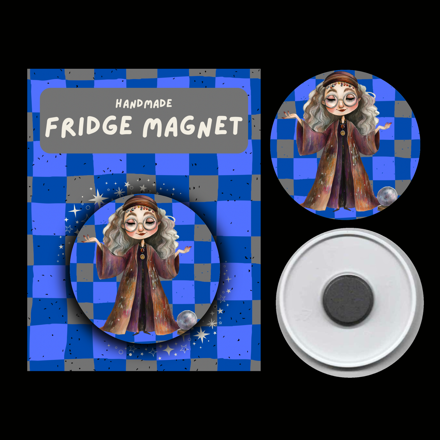 Character Fridge Magnets Wit & Wisdom – Watercolour Fantasy Collection (Blue & Silver Theme)