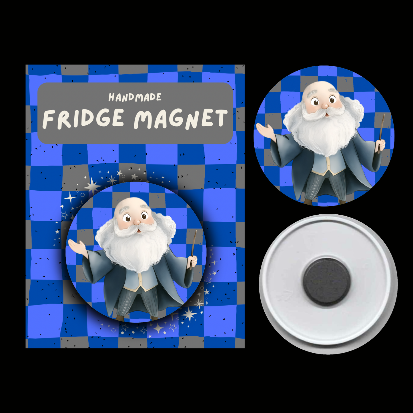 Character Fridge Magnets Wit & Wisdom – Watercolour Fantasy Collection (Blue & Silver Theme)