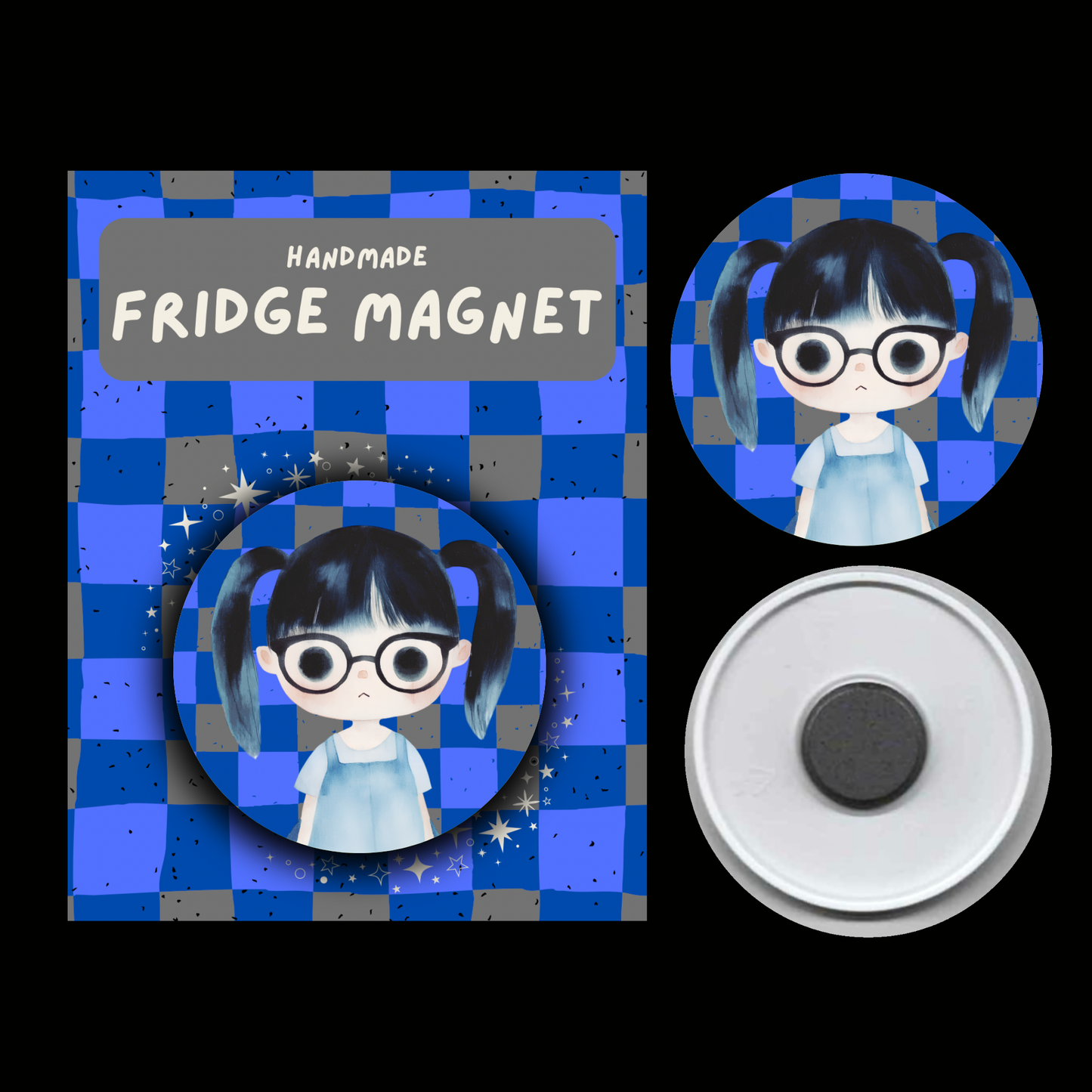 Character Fridge Magnets Wit & Wisdom – Watercolour Fantasy Collection (Blue & Silver Theme)