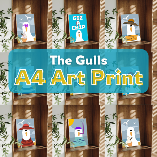 A4 Cheeky Seagull Prints – Coastal Wall Art – Seaside Home Gift